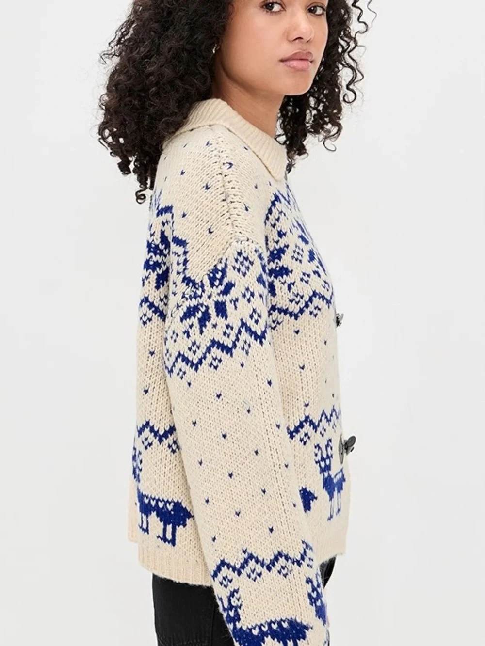 Bailey Rose Women's Fair Isle Reindeer Toggle Knit Collared Cardigan Small NWT - Picture 4 of 16